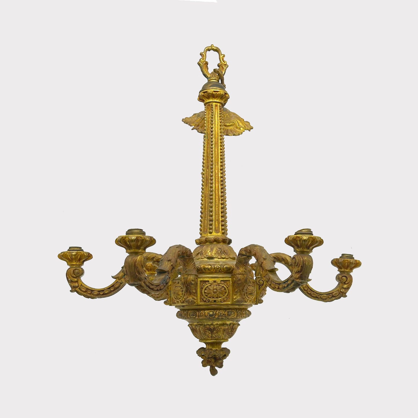 Jugenstyle Hanging Brass Metal Chandelier