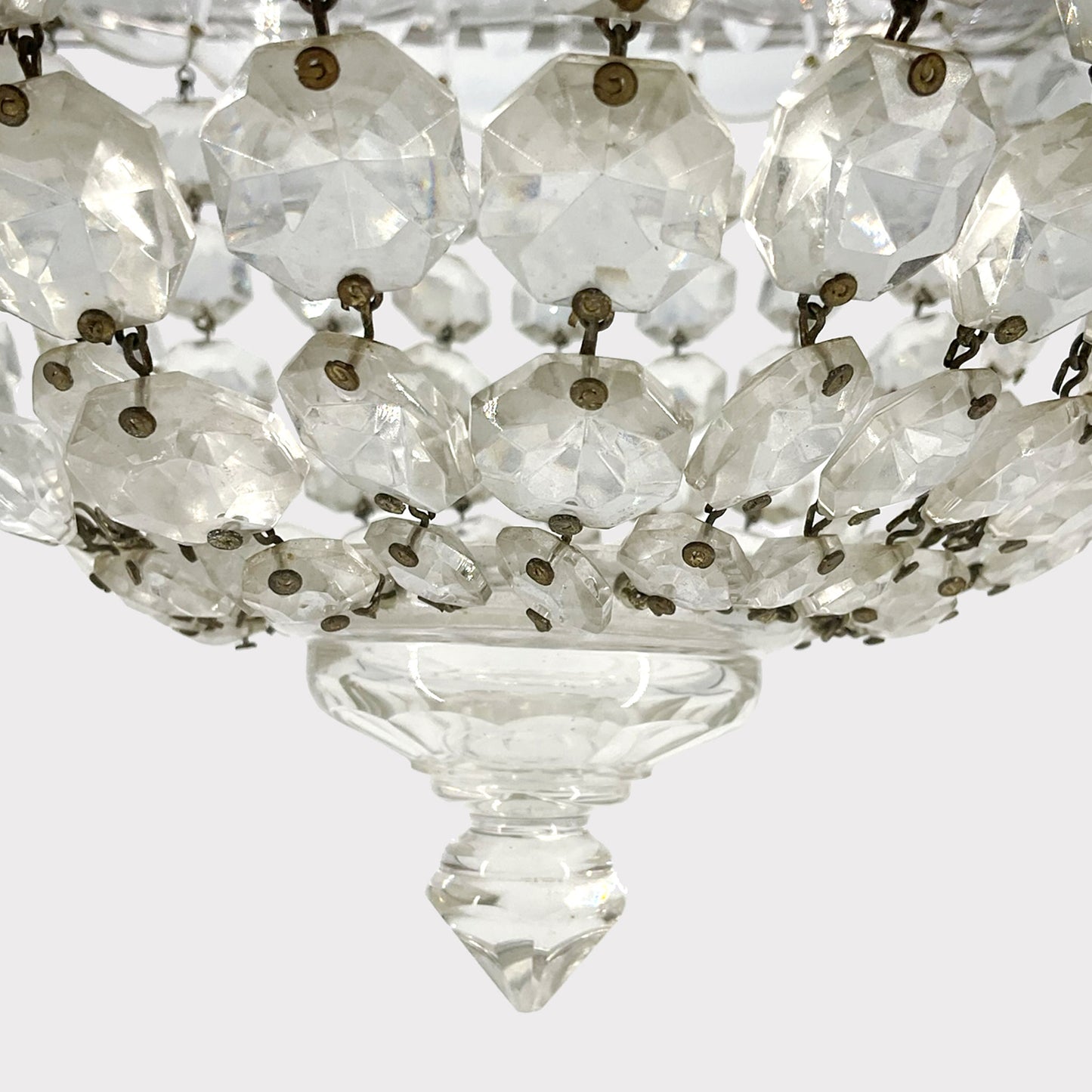 finial detail of Vintage French Cut Crystal Bag Chandelier