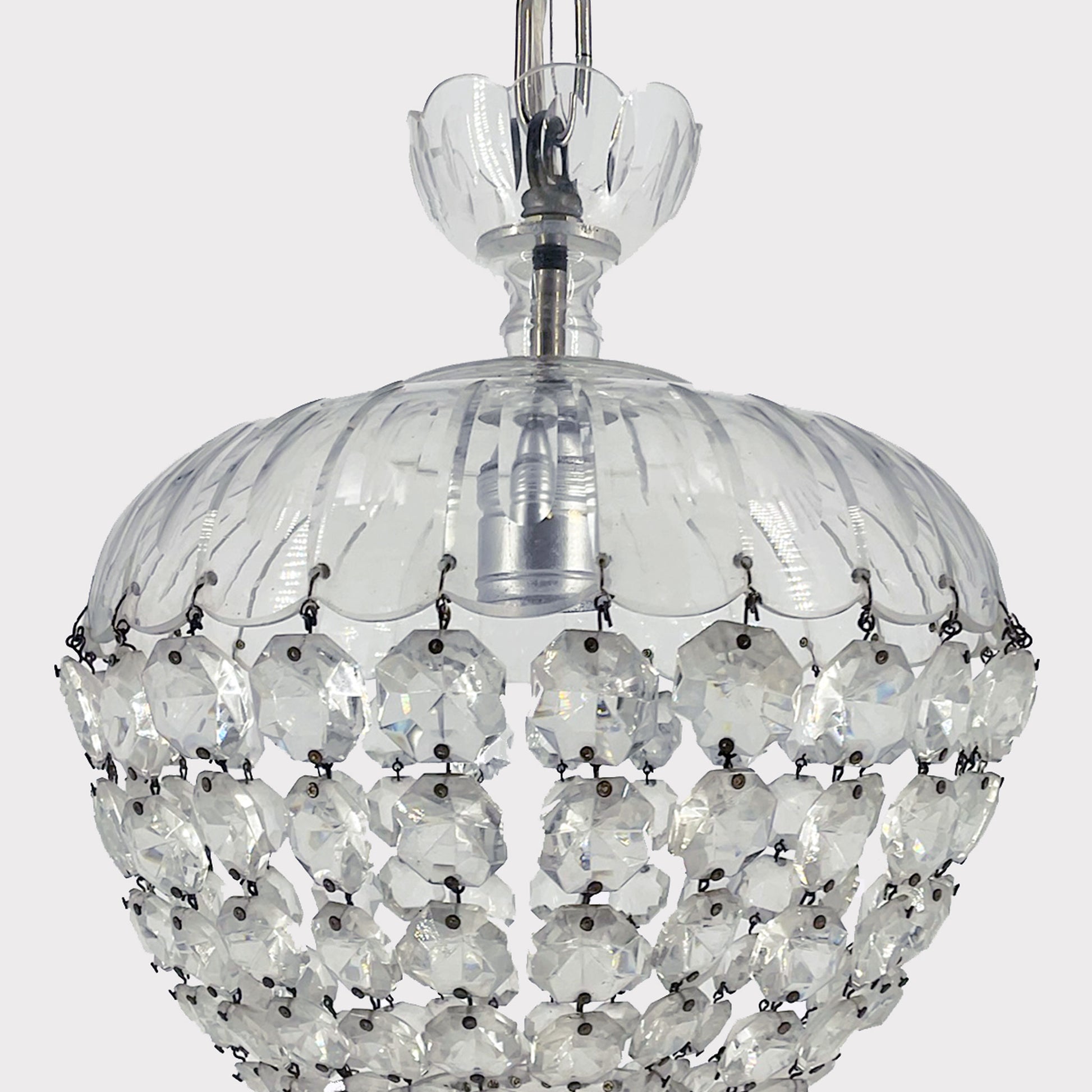 crystal detail of Vintage French Cut Crystal Bag Chandelier