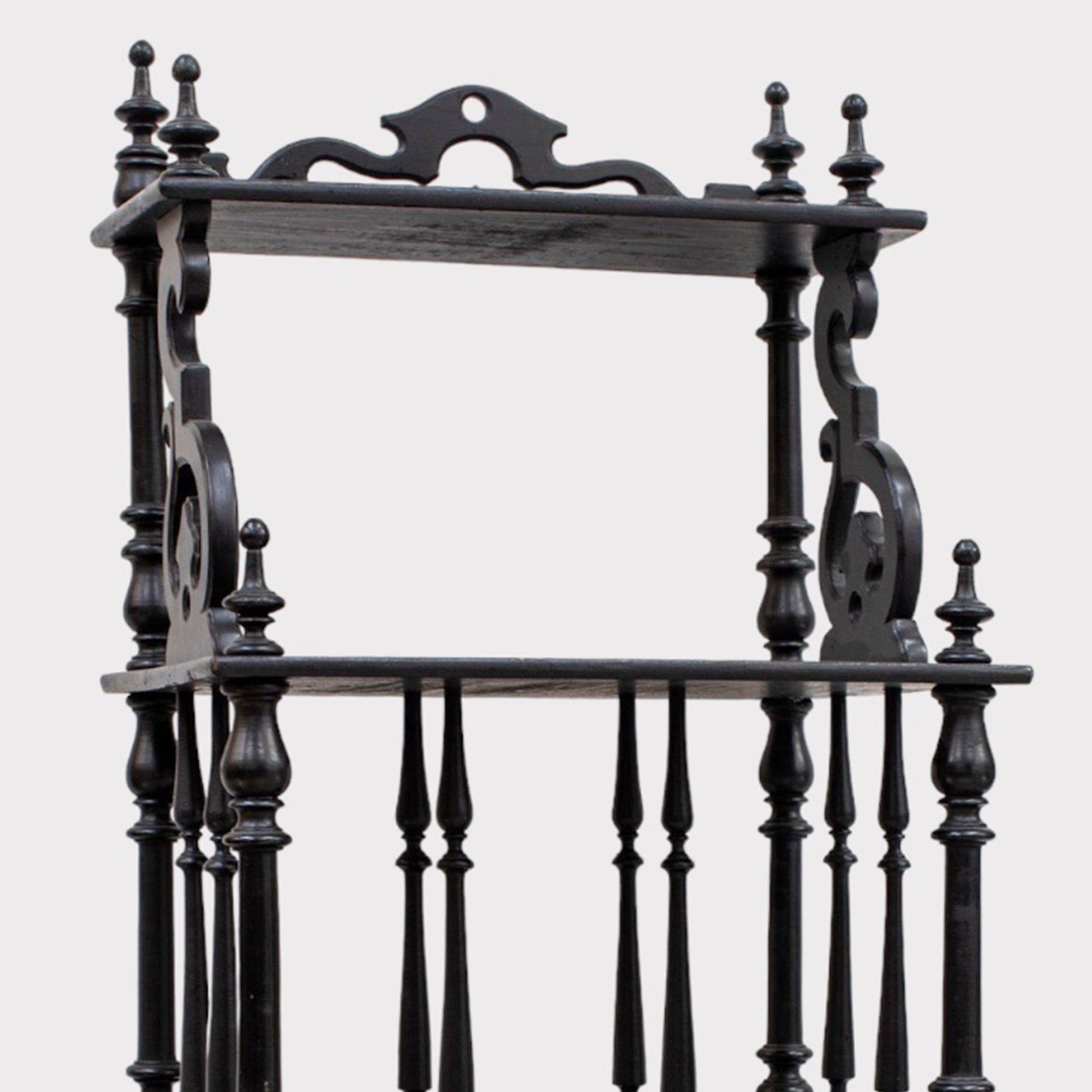 close up view of French Black Ebonized Etagere