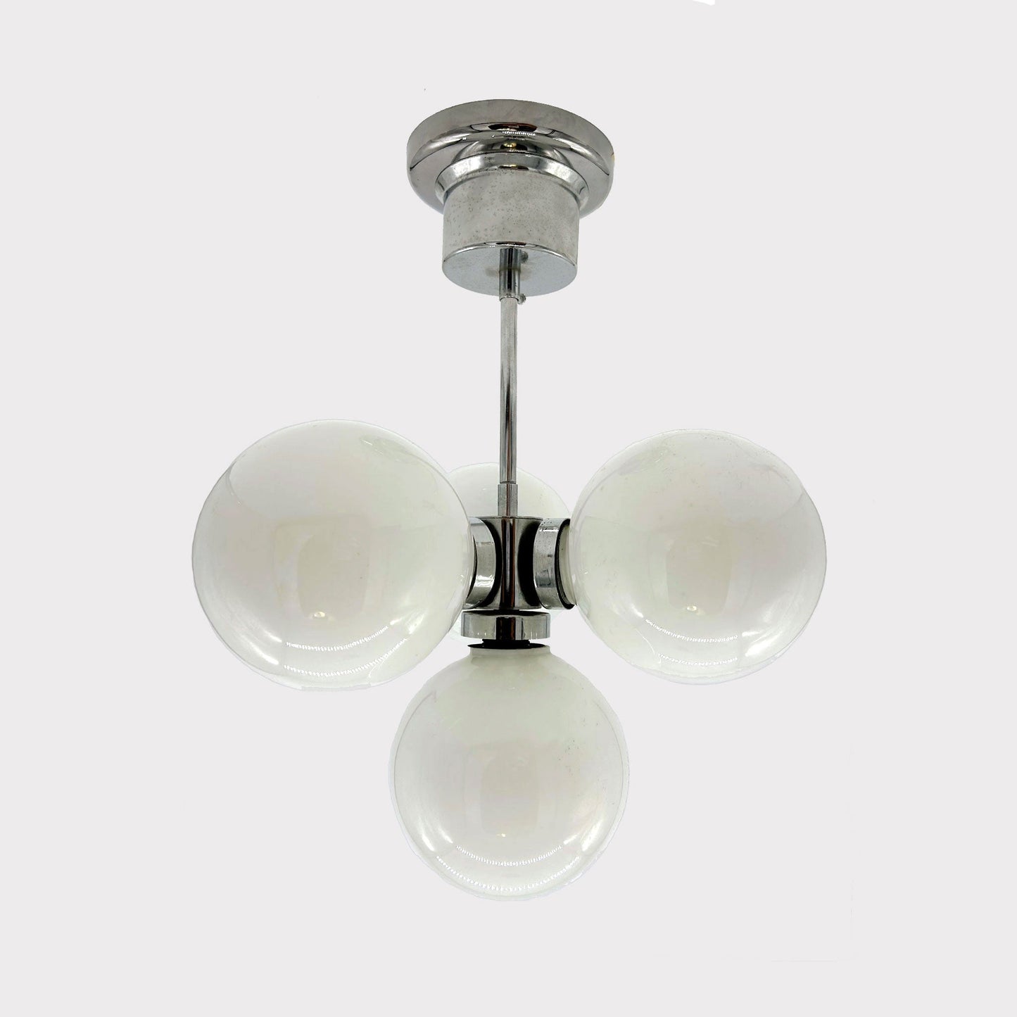 Chrome Sputnik Pendant Lamp with Opaline Glass