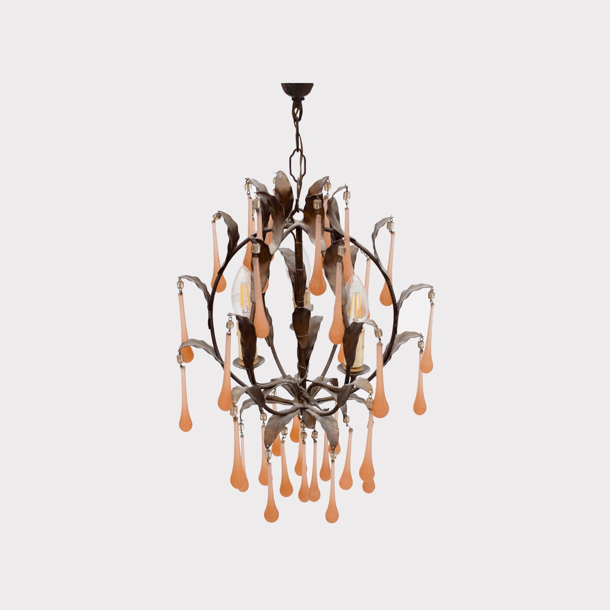 Italian Pink Opaline Drop Chandelier