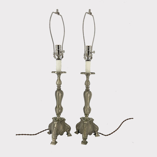 Table Lamps | Pair of Antique Pewter Candlestick Lamps