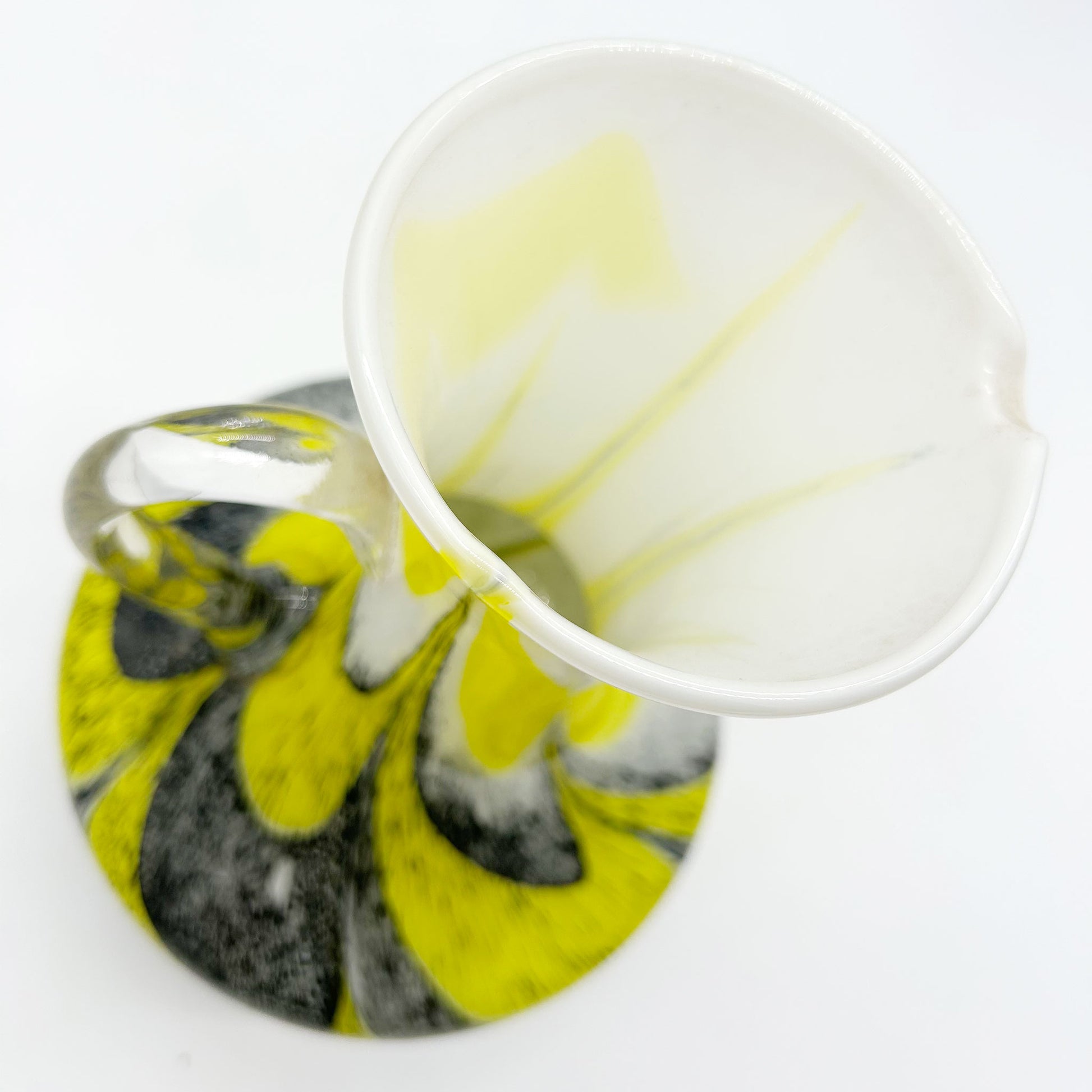 top rim view of Black, White and Yellow handmade Murano glass pitcher