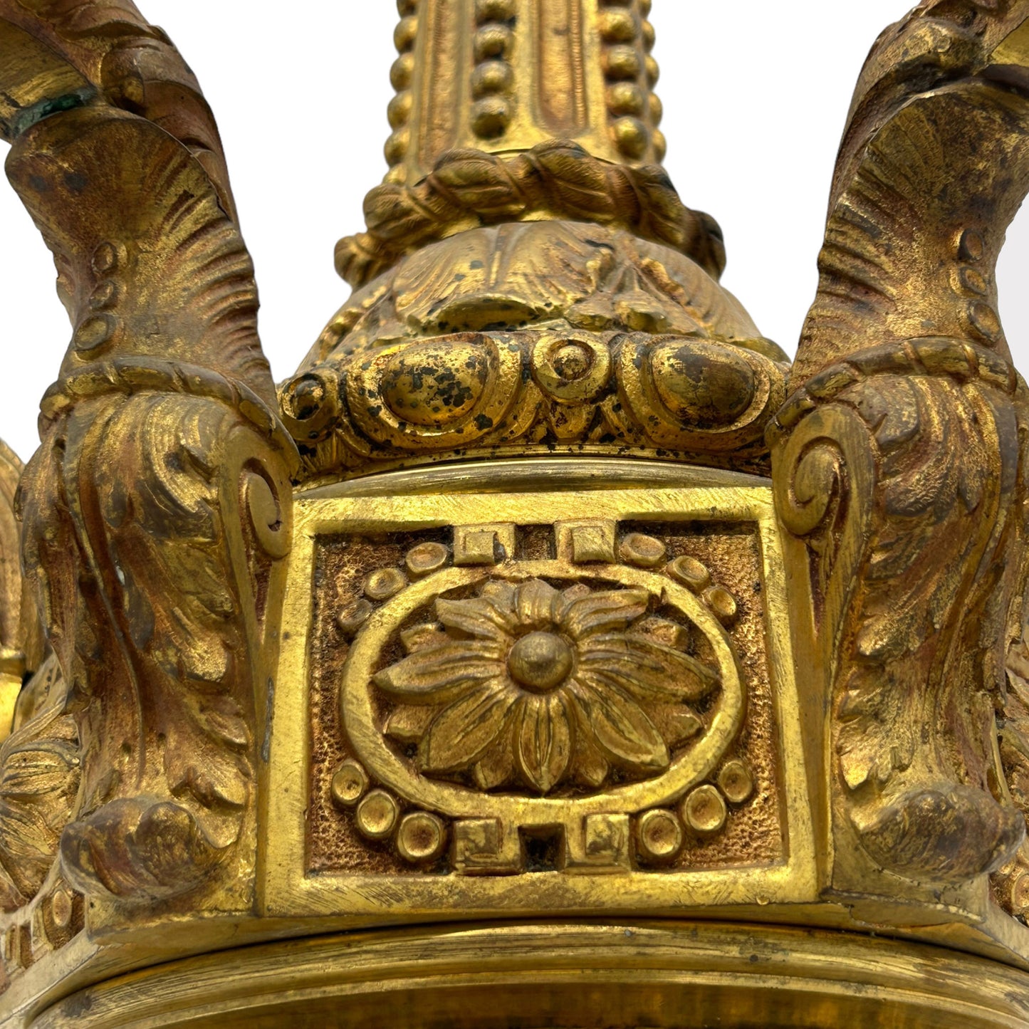 carved detail of Jugenstyle Hanging Brass Metal Chandelier