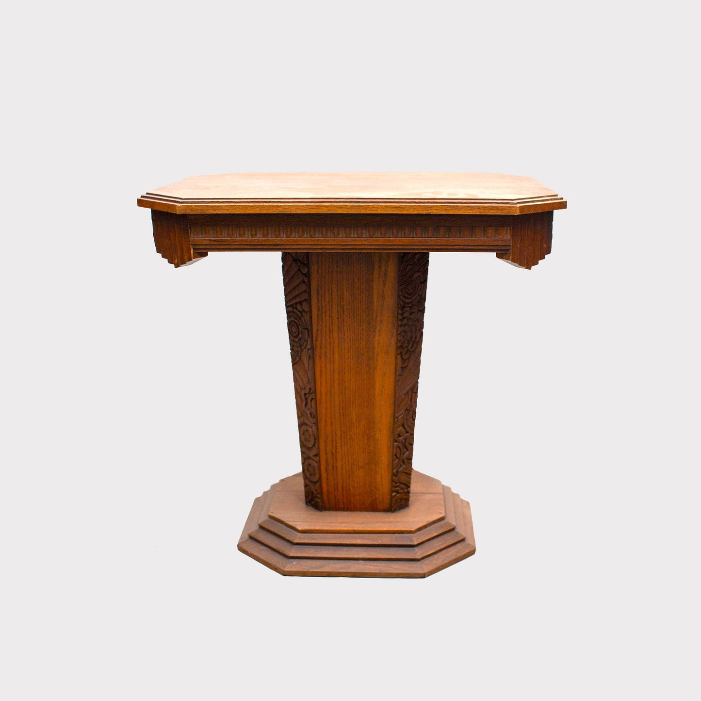 German Floral Carved Oak Art Deco Side Table